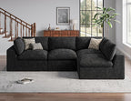 120" Cloud Sectional Couch | Oversize Boneless Couches for Living Room | 4 Seater Modern L-Shape Sofa | Black