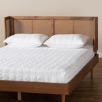 Eclectic Escape Mid-Century Modern Ash Wanut Finished Wood and Synthetic Rattan Wrap-Around Headboard King
