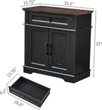 Black Farmhouse Storage Cabinet with 2 Doors and 1 Drawer, Adjustable Shelf, Freestanding Kitchen Pantry Cabinet, Modern Buffet Sideboard Coffee Bar Cabinet Living Room Bathroom Dining Room