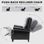 UIXE Pushback Recliner Chairs Set of 2, PU Leather Armchair Push Back Accent Chair, Rivet Trim Club Chair Home Theater Overstuffed Single Sofa Reading Seat for Living Room, Black
