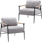 DUOMAY Mid-Century Modern Accent Chair Armchair Set of 2, Soft Linen Fabric Sofa Lounge Chair Reading Chair with Metal Leg for Living Room Bedroom Office, Grey