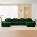 150.4” Green Boneless Couches for Living Room, Modular Sectional Sofa with U-Shape Chaise, 4 Seater Comfy Upholstered Deep Seat Corduroy Fabric Cloud Couch No Assembly, Anti-Slip Design