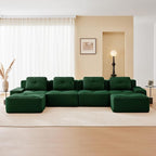 150.4” Green Boneless Couches for Living Room, Modular Sectional Sofa with U-Shape Chaise, 4 Seater Comfy Upholstered Deep Seat Corduroy Fabric Cloud Couch No Assembly, Anti-Slip Design