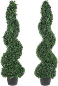 Pure Garden Faux Tree Boxwood Topiary Plant (Set of 2) - 50-Inch Spiral Artificial Tree with Realistic Leaves and Planter - Indoor and Outdoor Artificial Plants for Home Decor