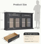 LGHM 63" Sideboard Buffet Cabinet with Drawers, Modern Kitchen Storage Cabinet with Adjustable Shelves and Magnetic Catch Doors, Wood Coffee Bar for Kitchen, Living Room, Black
