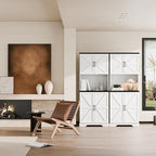 Cozy Castle 74" Farmhouse Pantry Cabinet with Charging Station, Tall Kitchen Storage Hutch Cabinet Coffee Bar Workstation, Sideboard Buffet Cupboard for Dining Room Living Room Furniture, White