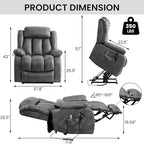 TEKAMON Power Lift Recliner Chair for Elderly with Heat & Massage, Dual Motor Genuine Leather Recliner, Lay Flat Sleeping Chairs with Infinite Position, RemoteControl(Silver Grey, Extended)