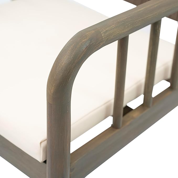 Christopher Knight Home Vera Outdoor Acacia Wood Dining Chairs, Rattan Woven Back Armchair, Armchair with Cushion Seat, Dining Chairs Set of 2, Patio Chair for Poolside Garden Balcony, Gray+Cream