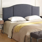 24KF Middle Century Linen Upholstered Tufted Queen Size Headboard with Antique Brass Nails Queen/Full headboard -Dark Gray
