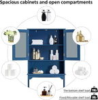 Yaheetech Over The Toilet Storage Cabinet, Free Standing Toilet Rack with Adjustable Shelves and Tempered Glass Doors for Bathroom Washroom, Navy Blue