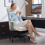 Home Office Desk Chair, PU Casters Ergonomic Computer Chair with Lumbar Support, Adjustable Height, 360°Rolling Swivel Chair, High Back Executive Task, Padded Armrests Chair, White Leather