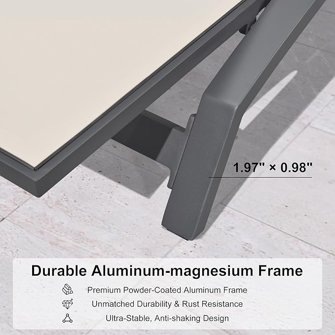 PURPLE LEAF Patio Lounge Chair with Canopy Shade Outdoor Chaise Lounge Chair Set of 2 for Lawn Poolside Backyard Sunbathing Tanning Chairs with Arm Beige