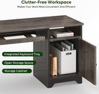 Bestier Office Desk with Keyboard Tray, Industrial Computer Desk with Storage, Reversible Executive Desk with File Cabinet for Home Office Bedroom, 47 inch Grey