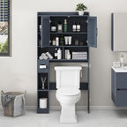 Vabches Over The Toilet Storage Cabinet, Farmhouse Storage Cabinet Over Toilet with 2 Barn Door & Toilet Paper Holder Stand，Home Space-Saving Toilet Rack, for Bathroom, Restroom, Laundry,Blue
