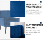 Dolonm Midcentury Modern Velvet Accent Chair with Arms, Upholstered Reading Side Chair Tufted Back Decorative Wingback Chair for Living Room Bedroom (Blue - Velvet)