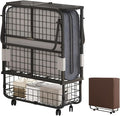 Mjkone Folding Bed with 5 Inch Foam Mattress, Single Rollaway Beds for Guest, Space Saving Portable Bed with Storage Shelf, Lockable Wheels, Sturdy Metal Frame for Adults, 75 x 31 (Upgraded)