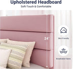 Allewie Full Size Platform Bed Frame with Velvet Upholstered Headboard and Wooden Slats Support, Fully Upholstered Mattress Foundation/No Box Spring Needed/Easy Assembly, Pink