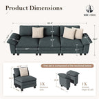 HERA'S HOUSE 124" Modular Sectional Sofa, Oversized Couches for Living Room, Comfy Cloud Couch 3-Seater Deep Seat Sofa with Throw Pillow, Chenille Blue