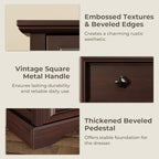 Farmhouse 6 Drawer Dresser, 48" Tall Dresser Chest of Drawers with Natural Texture & Metal Handles, Storage Dressers Organizer for Bedroom, Living Room, Hallway, Vintage Design (Cherry)
