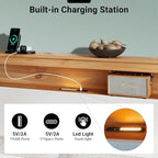 King Bed Frame, Wood Platform Bed Frame with Storage Headboard, Charging Station, Modern Bedframe King Size, 800lbs Capacity, Metal Slat Support, Noise-Free, No Box Spring Needed, White