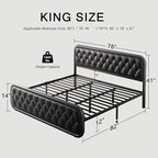 King Size Bed Frame, Upholstered Bed with Button Tufted Leather Headboard and Footboard, Metal U-Shape Support Foundation, No Box Spring Required, Black