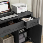 Vabches Farmhouse 47" Executive Desk, Computer Desk with Drawers and Storage Cabinet, Workstation for Home Office and Study.(Pure Black)