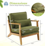 VINGLI Solid Wood Wide Armrests Accent Chair,Upholstered Mid Century Modern Chair with Pillow,Comfy Reading Chair Farmhouse Arm Chair,Chairs Living Room,Bedroom,Guest Room,Linen Fabric,Dark Green