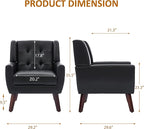 Faux Leather Accent Chairs Set of 4, Mid-Century Modern Upholstered Armchair, Comfy Living Room Chairs Reading Chairs with Button Tufted Back & Solid Wood Legs for Bedroom, Office, Black