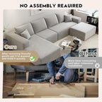 135.4" Cloud Sectional Couch with 1 Ottoman,Modern Modular Sofa with Deep Seat, Comfort U Shaped Sofa Couches for Living Room Bedroom Apartments,No Assembly Required, (Grey,Left Facing Chaise)