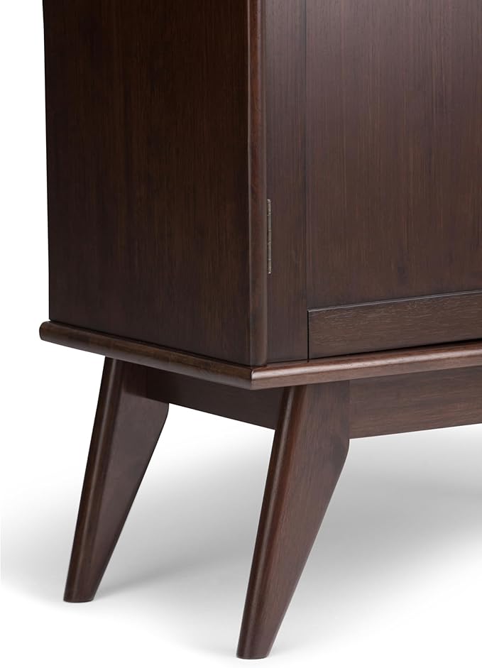 SIMPLIHOME Draper SOLID HARDWOOD 32 Inch Wide Mid Century Modern Low Storage Cabinet in Medium Auburn Brown, For the Living Room, Entryway and Family Room