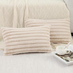Pallene Faux Fur Plush Lumbar Throw Pillow Covers 12x20 Set of 2, Luxury Soft Fluffy Striped Decorative Pillow Covers for Sofa, Couch, Living Room, Apricot