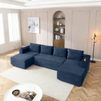 132 Inch Modular Sectional Sleeper Sofa, Boneless Cloud Couch for Living Room, U Shaped 5 Seat Sofa with 2 Cup Holders, Free Combination, No Assembly Required (Blue)