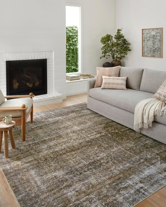 Loloi Amber Lewis Billie Collection, Tobacco & Rust 2'-0" x 5'-0" Area Rug – Antique & Distressed Accent Rugs for Living Room, Bedroom, Entryway & Hallway, No Shed High Traffic Area Home Decor Rug
