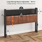 VINGLI Full Size Headboard Only, Adjustable Upholstered Headboard with 2 Tier Shelves and Pegboard with Charging Stations and LED Lights, Modern Bed Headboard with Storage for Bedroom Decor