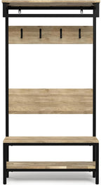 SIMPLIHOME Westmont Hall Tree Bench - 40 inch Wide Solid Mango Wood Entryway Seat in Natural, Industrial Bench for Entryway or Hallway with Metal Frame, Coat Hooks and Open Shelf
