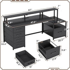 SEDETA Computer Desk with 5 Drawer, Power Outlet & Led Lights, 66'' Home Office Desk with File Drawer, Storage, Monitor Shelf, Gaming Desk, Black
