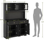70" Pantry Cabinet with Pegboard, Kitchen Pantry Storage Cabinet with Shelves & Drawer, Adjustable Shelves, LED Light & Power Outlets for Dining Room (Black)
