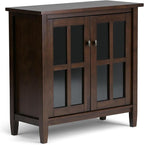 SIMPLIHOME Warm Shaker SOLID WOOD 32 inch Wide Transitional Low Storage Cabinet in Tobacco Brown for the Living Room, Entryway and Family Room