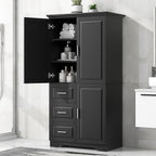 Merax 62.2" Wide Storage Cabinet Pantry Cupboard with Doors and Drawers for Home Kitchen, Bathroom and Living Room, Adjustable Shelf, Black