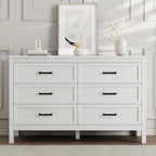 LYNSOM Farmhouse 6 Drawers Dresser for Bedroom, Wood Rustic Wide Chest of Drawers with Deep Drawers, Metal Handle, Storage Dressers Organizer for Hallway