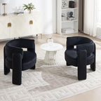 Velvet Accent Chair with Arms, Upholstered Barrel Armchair with Curved Back, Comfy Single Side Chair for Reading, Living Room, Home Office, Black