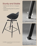 VASAGLE Bar Stools Set of 2, Counter Height Bar Stools with Back, Ergonomic Backrest, Synthetic Leather, Metal Legs, 24.4-Inch Tall Barstools for Kitchen Island Home Bar, Easy Assembly, Ink Black