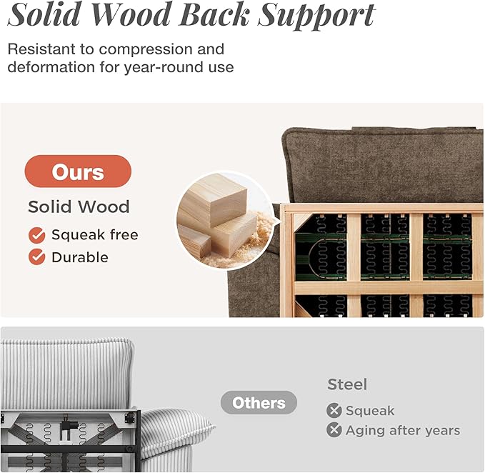 123" Cloud Modular Sectional Sofa, 3-Seater w/Deep Seat & Removable Arms, Plush Chenille for Living Room - Taupe