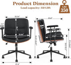 Home Office Desk Chair with Armrests & Wheels, Modern Walnut Swivel Rolling Executive Task Chair, Height Adjustable Ergonomic Computer Chair, Black Fabric