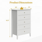 RoyalCraft White Fluted 5 Drawer Dresser for Bedroom, Tall Chest of Drawers, Waterproof Lacquered Desktop,Modern Wood Storage Cabinet for Living Room