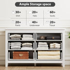 White Dresser, Modern 6 Drawer Double Dresser for Bedroom Adults & Kids with Vintage Gold Handles, Wide Dressers & Chests of Drawers, 6 Drawer Dressers for Hallway, Antique White