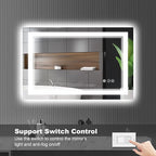 44 x 32 Inch LED Bathroom Mirror, Front Light and Backlit Lighted Vanity Mirror, Anti-Fog, Dimmable Memory, Shatterproof, Wall-Mounted