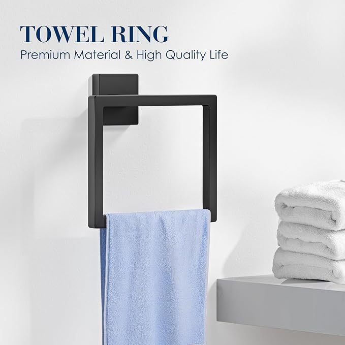 10-Pieces Towel Racks for Bathroom, Matte Black Bathroom Accessory Set, Stainless Steel Black Bathroom Accessories, SUS304 Stainless Steel Wall Mounted, Bath Towel Bar Set