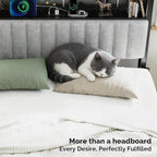 VINGLI Twin or Twin XL Size Headboard, Adjustable Upholstered Headboard with 2 Tier Shelves and Pegboard with Charging Stations and LED Lights, Modern Bed Headboard with Storage for Bedroom Decor