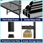 Metal Queen Single Bed Frame with Storage Space, 82.7" in Steel Bed Frame with Protective Foot Pads, Strong Bearing Capacity Queen Size Bed, Easy Assembly, Underbed Storage Space（43.3 inch）